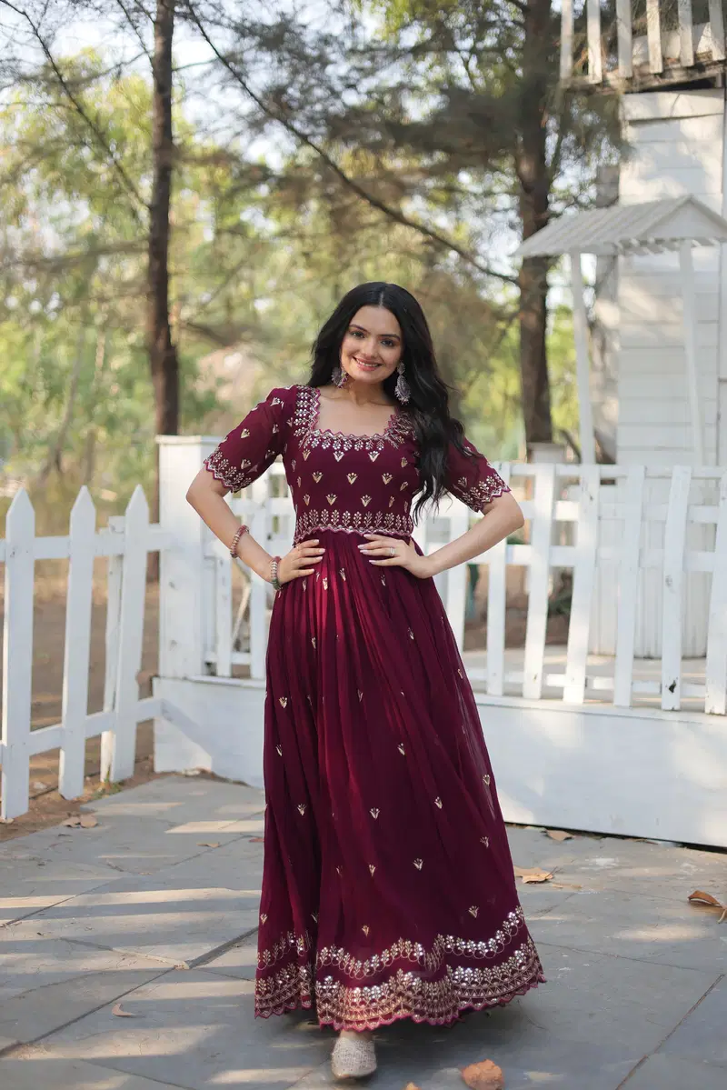 KA 1111 Faux Blooming Embroidery Wedding Gown Wholesale Price In Surat